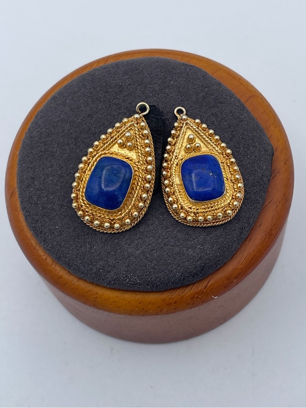 Vintage Lapis Lazuli Gold Vermeil 925 Sterling Silver Earring Charms Pair 1”